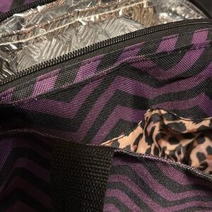Nicole Miller Purple and Black with a splash of animal print lunch tote